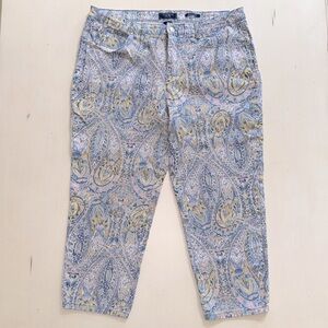 Charter Club Paisley Print Capri Pants - Blue and Yellow sz 16 EUC